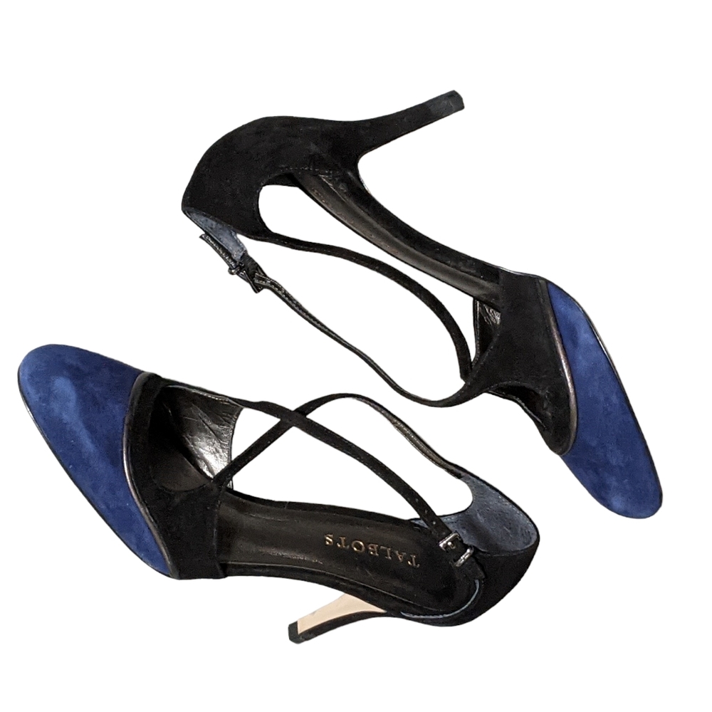 Talbots criss cross strappy 2 color heels pumps blue black size 7.5B - Picture 2 of 11